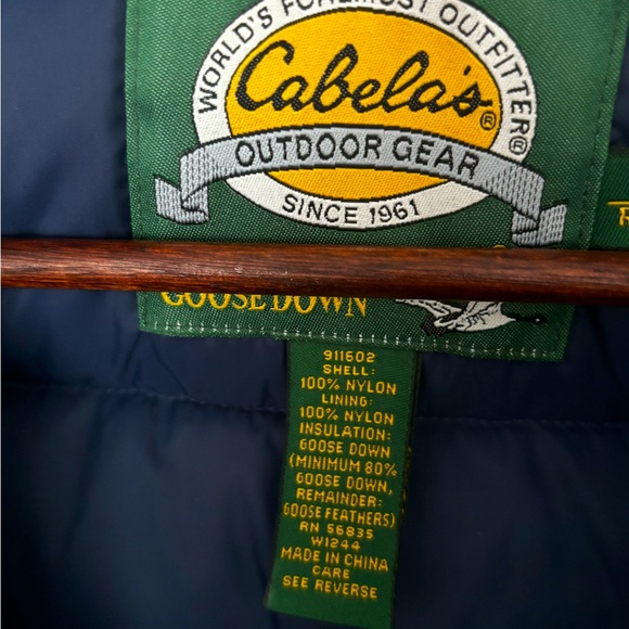 CABELA’S BLUE PREMIER NORTHERN GOOSE DOWN PUFFER VEST JACKET  SNAP FRONT SZ  S - Picture 3 of 7